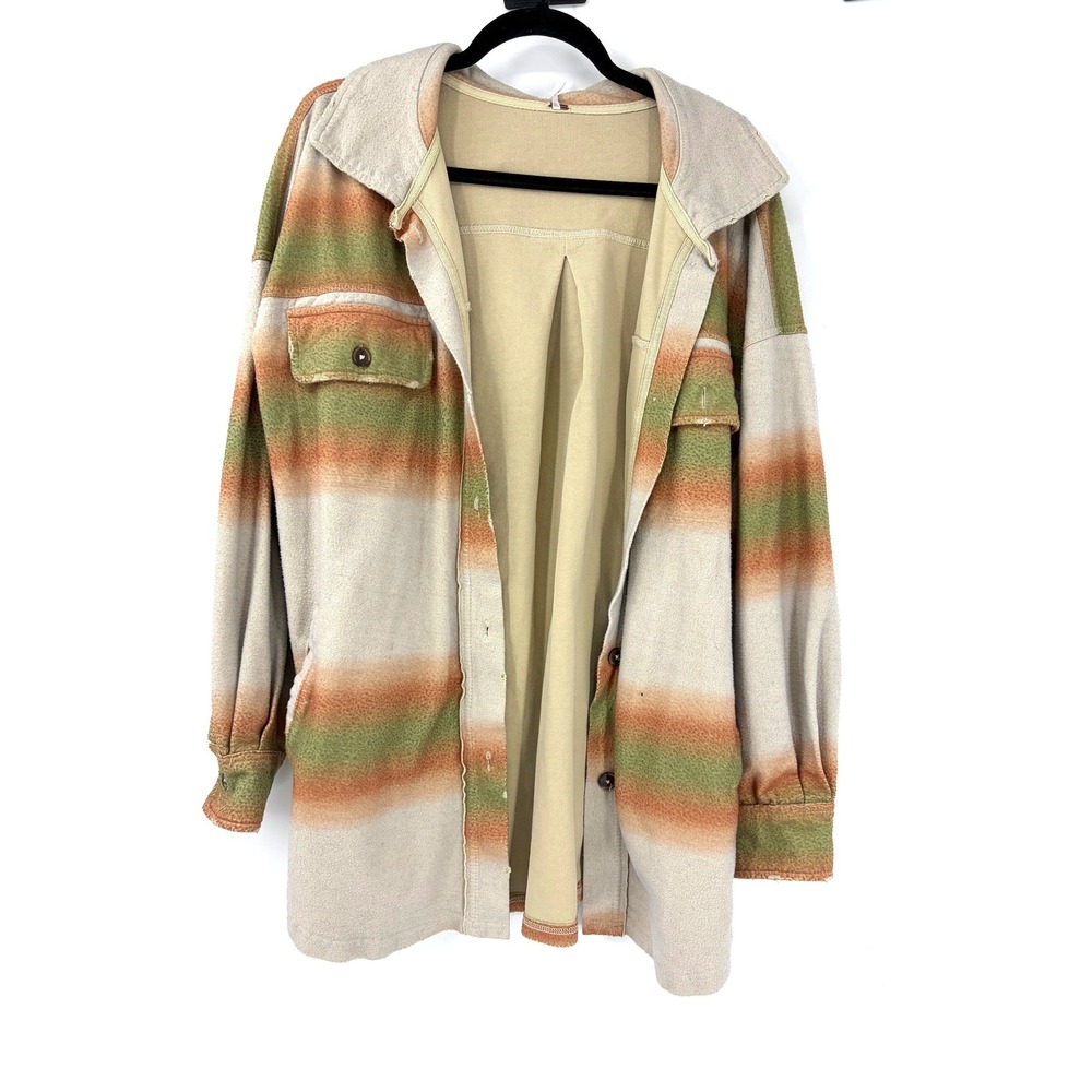 Free People We The Free Ruby Jacket Sunset Ombre Stripe Fleece Shacket Medium - Picture 3 of 7